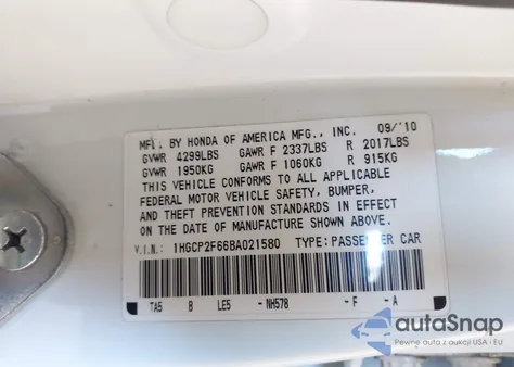 2011 Honda Accord 2.4 Se из США, поврежденный, VIN 1HGCP2F66BA021580